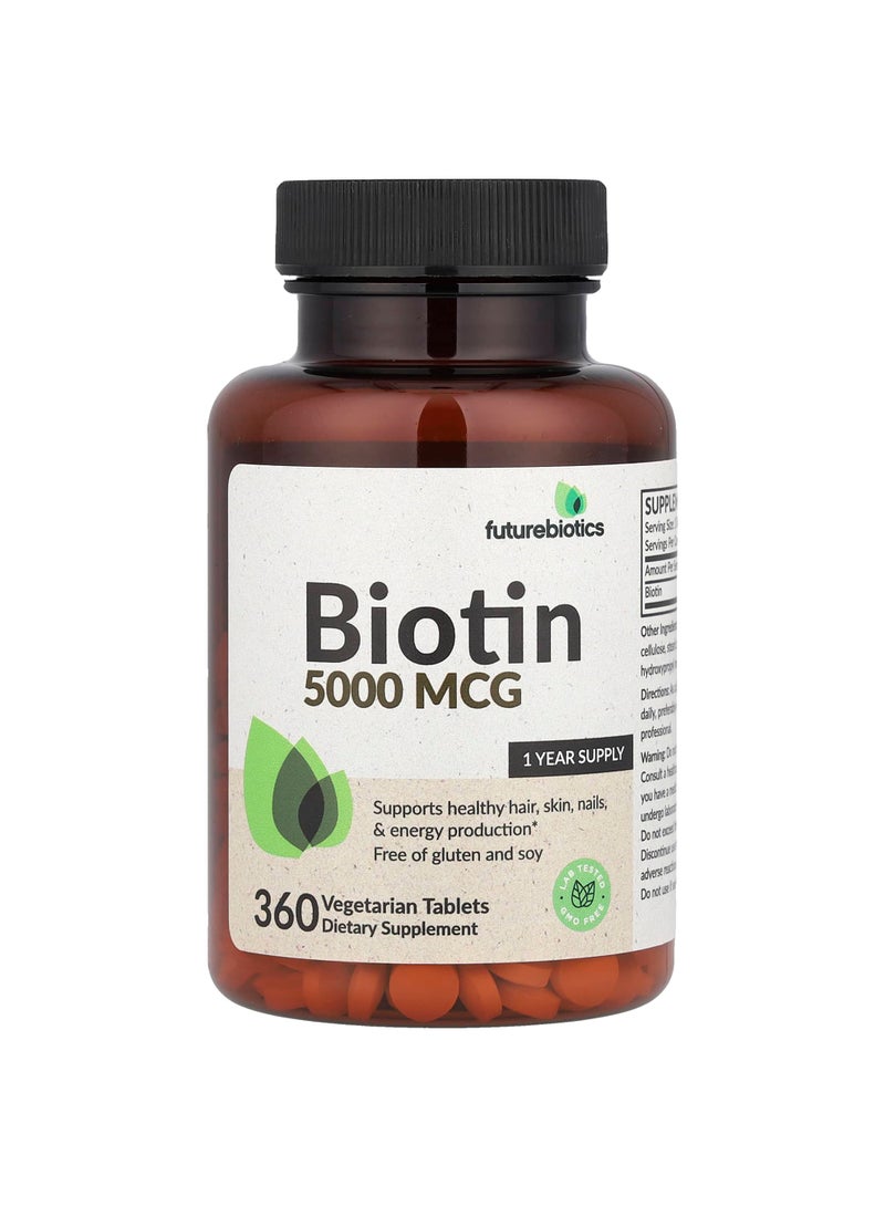 Biotin , 5,000 mcg, 360 Vegetarian Tablets